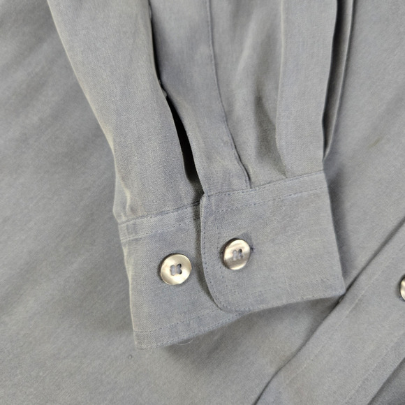 90s Vintage Slate Blue Silk Soft Button Up Classic Relaxed Fit Blouse Size XL - Picture 3 of 6